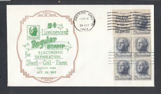 Usa 1963 Sc 1213c 5c Washington Booklet Pane Luminescent Tagged First Day Cover