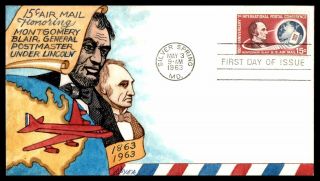 Mayfairstamps Us Fdc 1963 President Lincoln Postmaster Blair Handed Painted Ryer