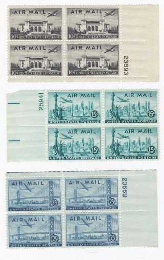 Three Different Us 1947 Air Mail Plate Blocks Of 4 Mnh
