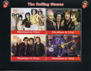 Chad 2018 Cto Rolling Stones Mick Jagger Keith Richards 4v M/s Music Stamps
