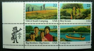 2160 - 63 Mnh 1985 22c Youth Groups Zb Ymca Boy Scouts Camp Fire Girls Mentors