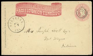 Pacific Union Express Frank 3¢ U59 Entire Milpitas Ca To Fort Wayne In