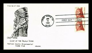 Dr Jim Stamps Us Crazy Hors Oglala Sioux Indian Chief Fdc Cover Pair