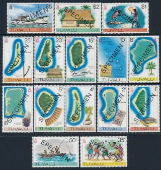 1976 Tuvalu Definitives Complete Set Of 15 Fine Mnh Ovpt Specimen