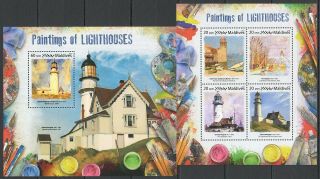 W1569 2017 Maldives Art Paintings Of Lighthouses Signac Hopper Martin Kb,  Bl Mnh