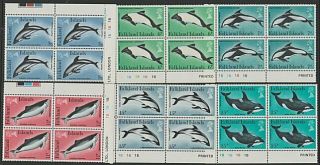 Falkland Is 1980 Whales Set In Plate Blocks Of 4 Mnh. . .  A400