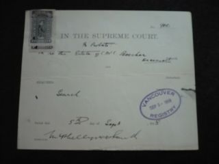Revenues - Canada - Bc Law Stamps On Document From 1918