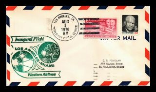 Dr Jim Stamps Us Los Angeles First Flight Air Mail Cover Miami Backstamp