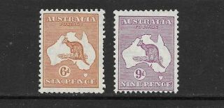 Australia.  1931 - 36.  6d/9d Kangaroo C Of A Watermark Hinged Mint/unused.  2 Scans