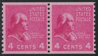 Scott 843 - Mnh Coil Pair - 4c James Madison - Prexie,  Presidential Series,  1939