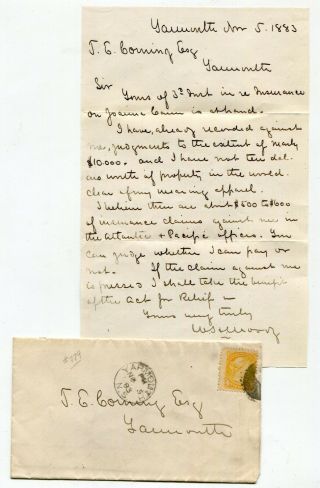 Canada Ns Nova Scotia - Yarmouth 1883 1c Small Queen - Local Cover W/ Letter