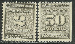 Us Revenue Potato Tax Stamps Scott Ri14 & Ri18 - 2 & 50 Cent Issues Of 1935 Mnh