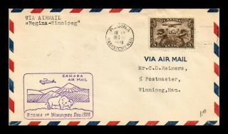 Dr Jim Stamps Regina Winnipeg Airmail First Flight Canada Cover