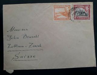 Rare C.  1940 Cyprus Cover Ties 2 Kgvi Stamps Canc Famagusta To Zurich