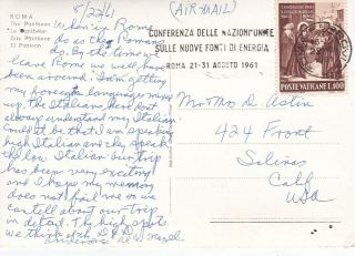 Vatican City 297 W Slogan Cancel On Pantheon Post Card To Us; Religion D