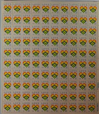 Us Scott 2248 Pane Of 50 Love Heart Stamps 22 Cent Face Mnh