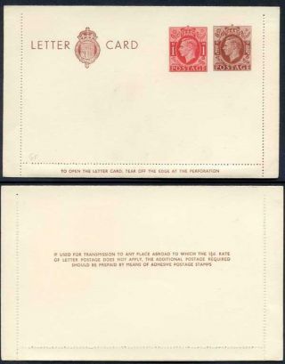 Lcp14a Kgvi 1 1/2d And 1d Letter Card Gummed On Front Half