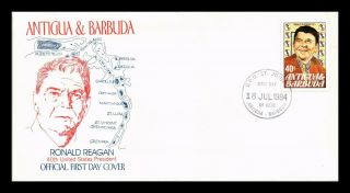 Dr Jim Stamps President Ronald Reagan Fdc Antigua And Barbuda Monarch Size Cover