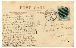 Canada Bc British Columbia - Prince Rupert 1910 Duplex Cancel - Postcard -