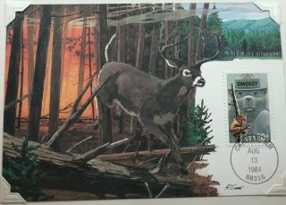 Us Postal Cover 1984 Forest Fire Scene Postcard Smokey The Bear Capitan Nm