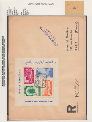 Spanish Morocco,  1937 Miniature Sheet Registered Censor Cover To Paris