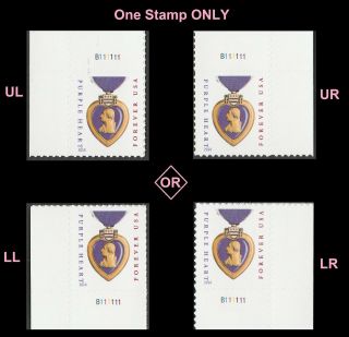 Us 5035 Purple Heart Medal Forever Plate Single (2014 Date) B111111 Mnh 2016
