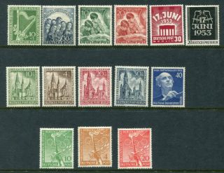 Germany Berlin 1950 - 55 Mnh Mh Lot 6 Sets 14 Stamps Mi Cat Euro 340