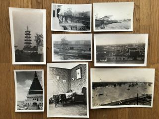 8 X China Old Photo Shanghai Whangpo River Room Bridge Pagoda