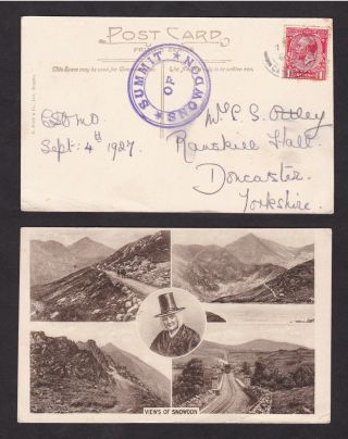 Gb Great Britain 1927 Kgv Postcard Postal Card Snowdon Summit Cachet