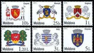 Moldova Stamps Local (cities) Coat Of Arms I,  Definitive Stamps,  Mnh,  6v,  2015