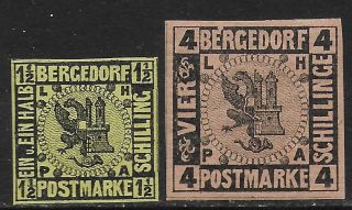 Bergedorf Stamps 1861 Mi 3,  5 Signed Van De Loo Mlh Vf