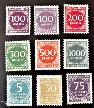Germany / Weimar Republic.  1923 9 Stamps.