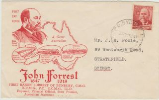Australia 1949 Fdc John Forrest Issue Wide World Cover