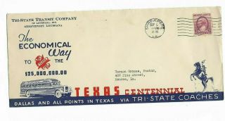 1936 - Cover - Texas Centennial - Tri - State Transit Co.  - Shreveport,  Louisiana