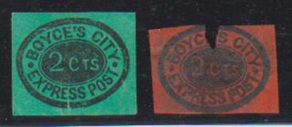 A4867: (2) Us 19l1 Reprint Local Stamps,  Boyce
