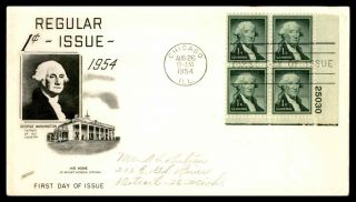 Mayfairstamps Us Fdc 1954 Washington 1c Plate Block Fleetwood First Day Cover Ww