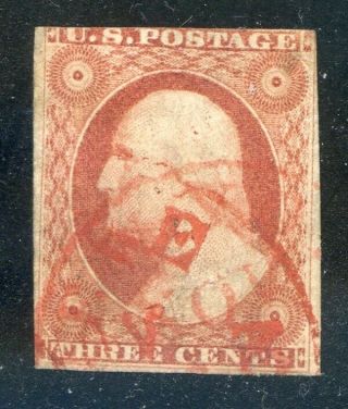 U.  S.  Stamps,  Scott 11,  Imperf. ,  Type I,  Red Cancel,  Scv: $25.  [1007a]