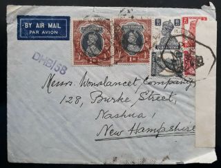 Rare C.  1945 India Censor Airmail Cover Ties 6 Kgvi Stamps Canc Karachi To Usa