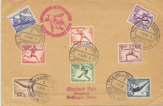 Germany 1936 Olympic Set On Cover Flown On Hindenburg Olympic Flight