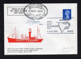 1971 North Goodwin Lightship Souvenir Cover Posted On Board & Signed By Master