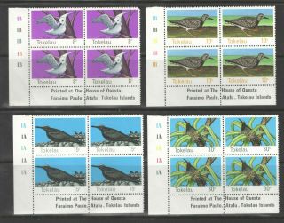 Tokelau Islands 1977 Birds Set Of 4 Plate Blocks Umm Mnh