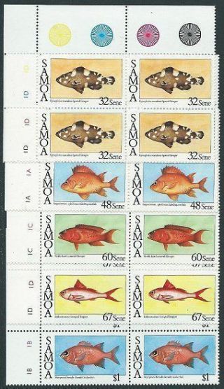 Samoa 1986 Fish Set Plate Blocks Of 4 Mnh. . . . .  41455