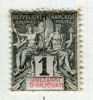 French Colonies; Anjouan 1892 Classic Tablet Issue Hinged 1c.  Value