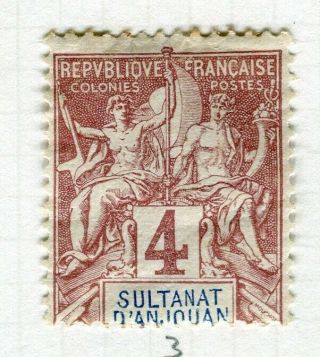 French Colonies; Anjouan 1892 Classic Tablet Issue Hinged 4c.  Value
