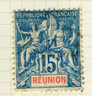France Colonies; Reunion 1892 Early Tablet Type Fine 15c.  Value