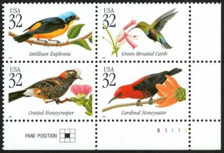 Usa Sc.  3225a 32c Tropical Birds 1998 Mnh Plate Block