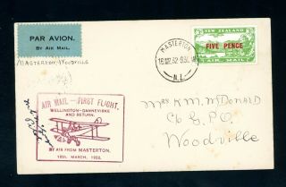 Zealand Pilot Signed 1932 First Flight Cover From Masterton (o325)