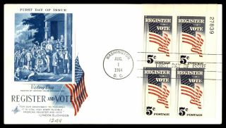 Mayfairstamps Us Fdc 1964 Register To Vote Plate Block American Flag Art Craft F