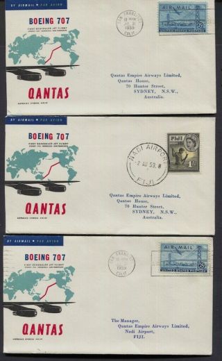 Qantas Airline 1959 First Flight Covers Fiji,  Sydney,  Hawaii,  San Francisco X 8