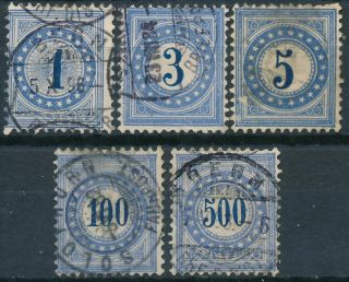 Switzerland 1878 - 80 Postage Due Stamps,  5 Diff.